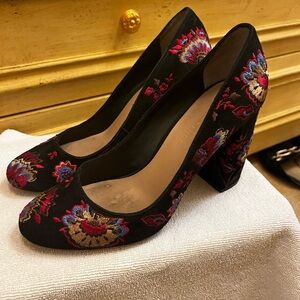 Loeffler Randall Embroidered Chunky Heel Pumps